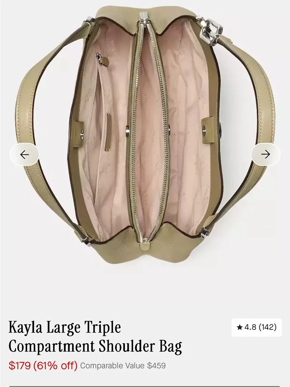 kate spade Olive Green Pebbled Leather Shoulder Bag with Gold Hardware